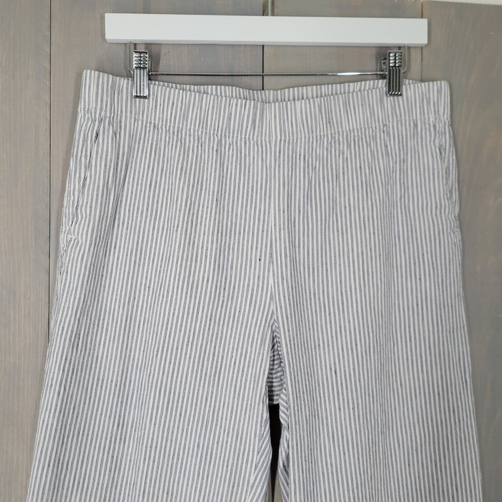 Lands End Wide Leg Pants Womens 12P Blue White Striped Linen Blend Pull On - Picture 3 of 9